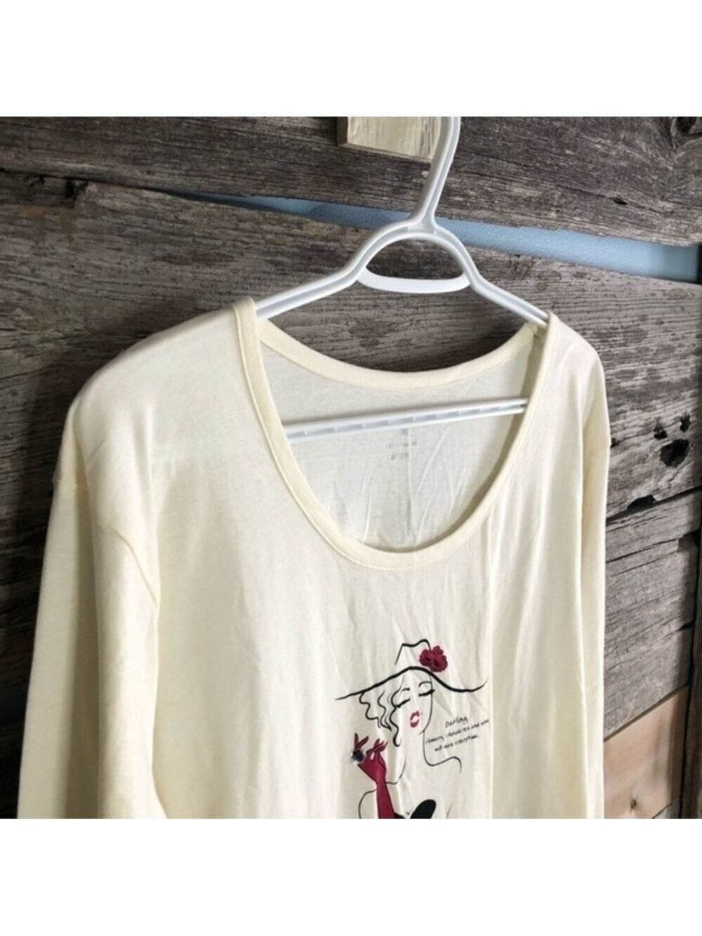 DENVER Hayes Plus Size 2XL Cream Long Sleeve Graphic Print Top - Picture 2 of 5